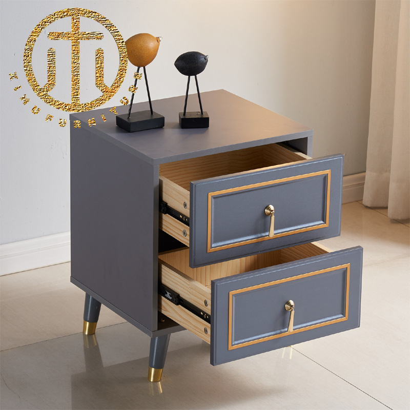 Italian Solid Wood Blue Rectangular Bedside Table Bedroom