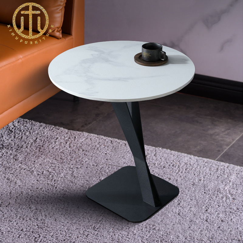 Modern Slate Black Round Side Table in Bedroom