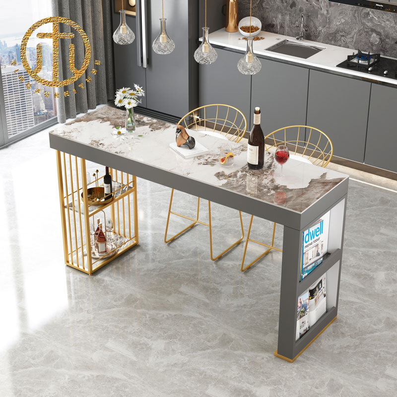 Light Luxury Slate White Rectangular Bar Table in Kitchen