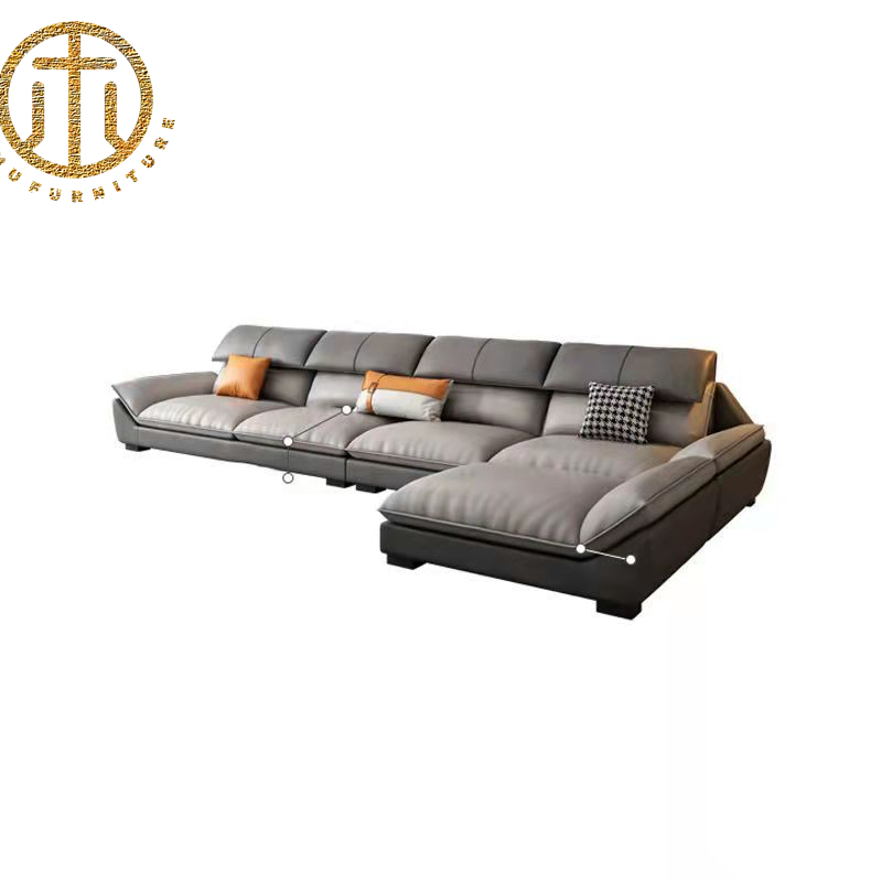 Modern Minimalist Leather Rectangular Sofa Living Room