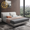 Nordic Leather Brown Rectangular Bed Bedroom