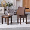 Chinese Style Rubber Wood Brown Square Stool in Living Room