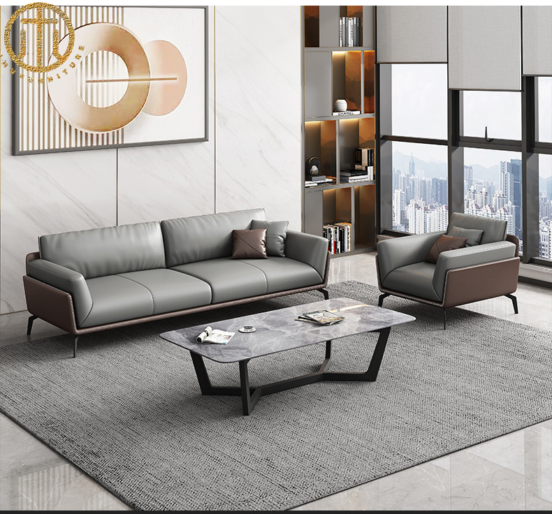 Italian Minimalist Living Room Office Reception Leather Sofa