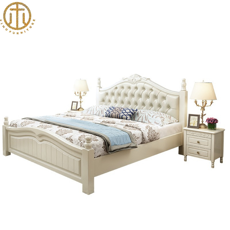 American Style White Solid Wood Master Bedroom Wedding Bed