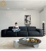 Italian Minimalist Black Leather Sofa For Living Room