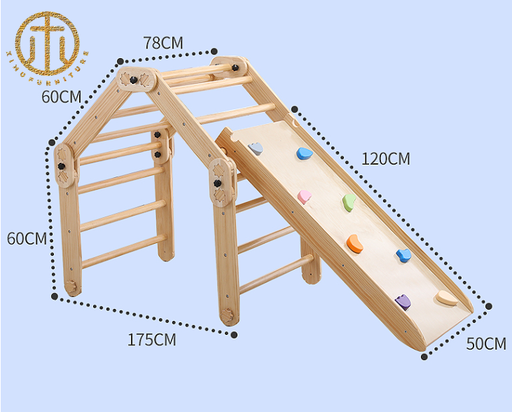 Indoor Solid Wood Toy Home Foldable Children's Climbing Triangular Sliding Ladder