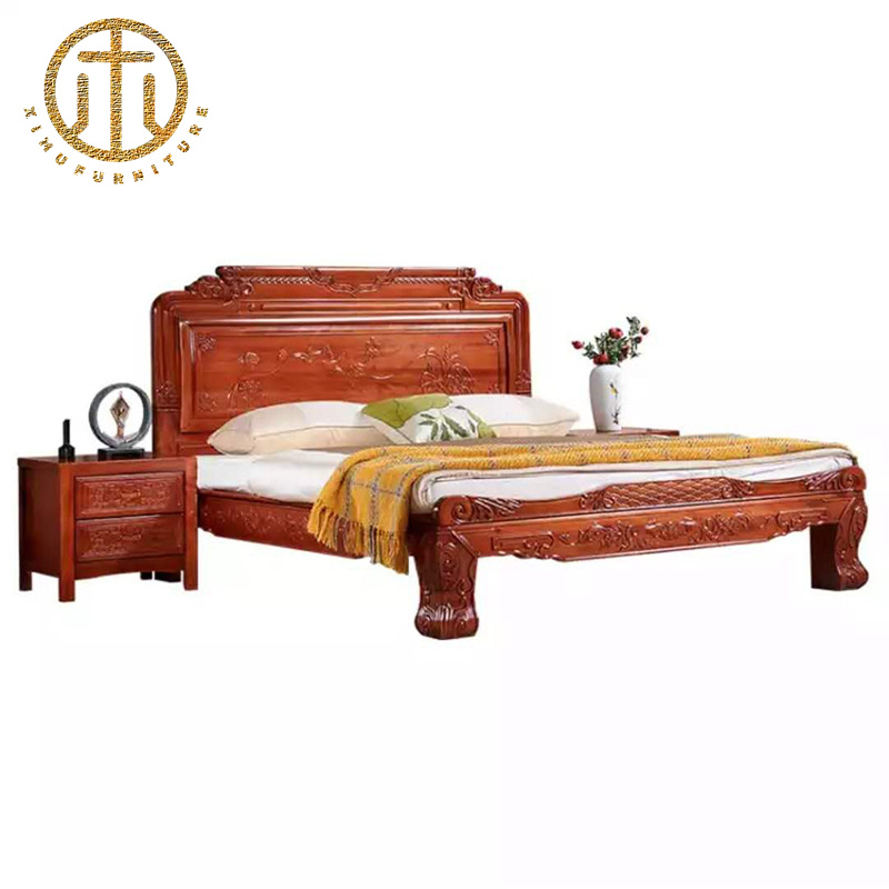 Chinese Antique Carved Mahogany Solid Wood Bed For Bedroom