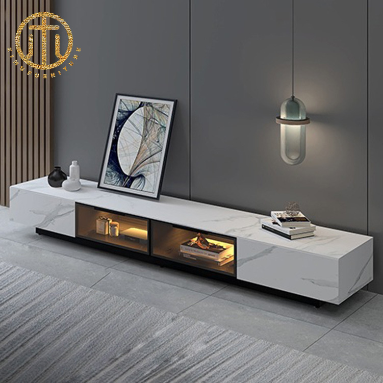 Italian Minimalist Solid Wood Slate TV Cabinet For Living Room