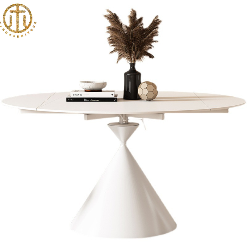 Nordic Light Luxury Telescopic Rotating Variable Round Rock Slab Dining Table