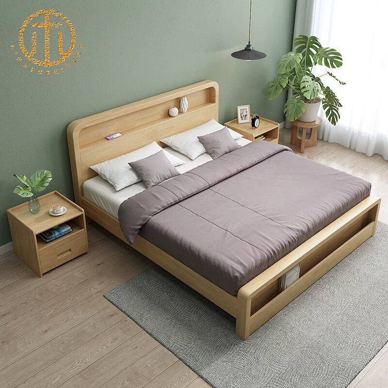 European And American Style Simple 1.8m Solid Wood Box Storage Double Bed For Bedroom