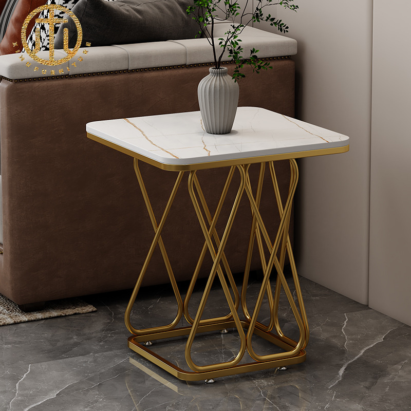 Minimalist Slate White Square Side Table in Living Room