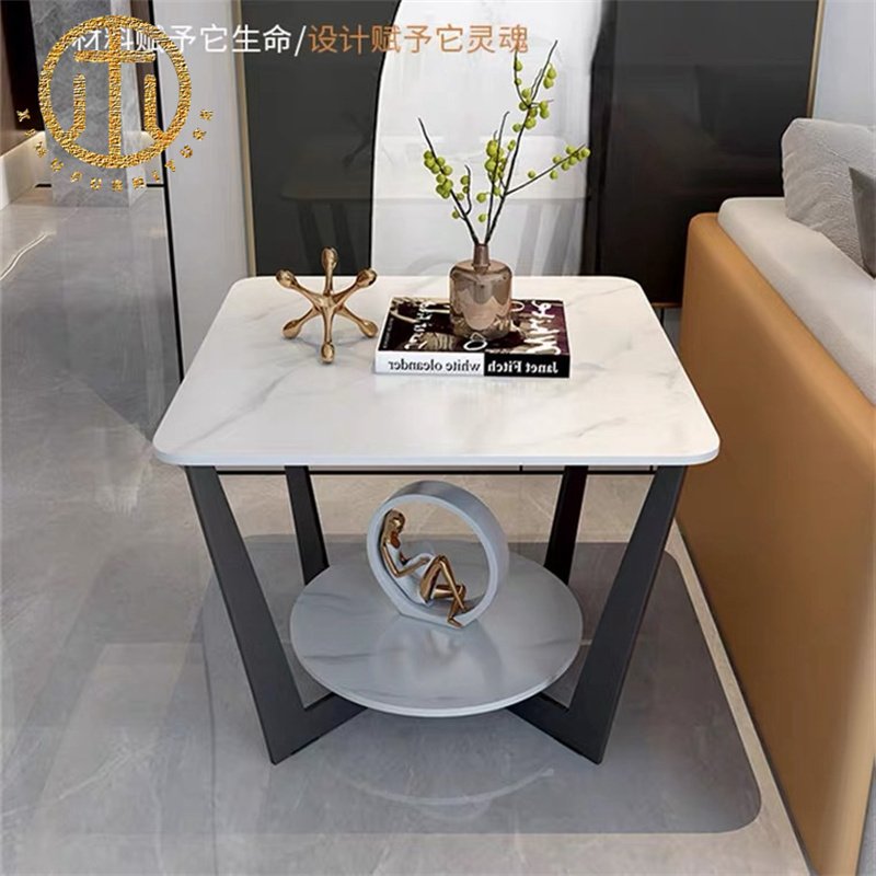 Modern Slate White Square Side Table in Living Room