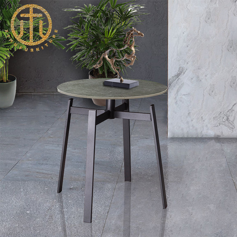 European Style Slate Grey Round Side Table in Living Room