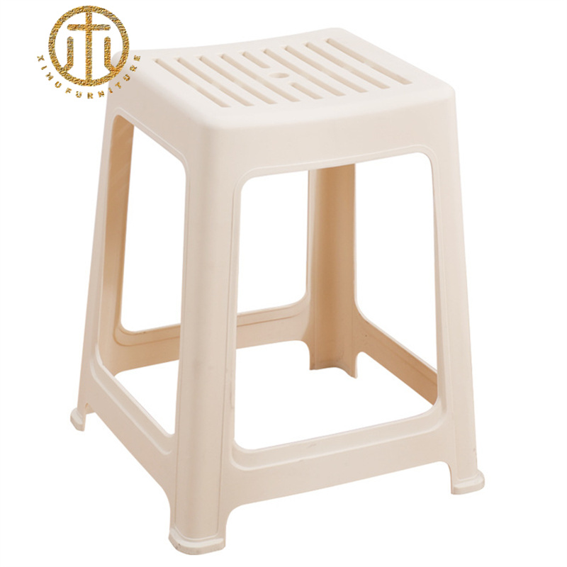 Minimalist Plastic White Square Stool in Living Room