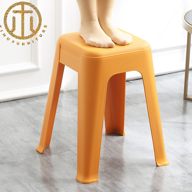 Modern Plastic Orange Square Stool in Living Room