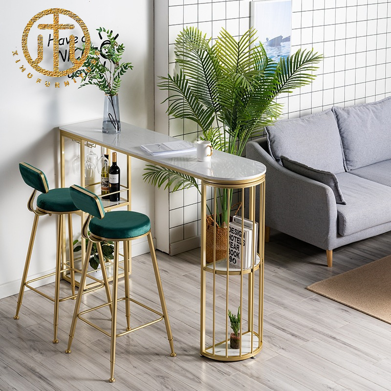 Light Luxury Slate White Rectangular Bar Table in Dining Room