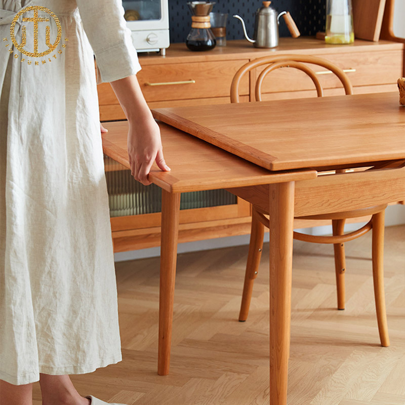 Simple Japanese Cherry Wood Extended Multifunctional Dining Table