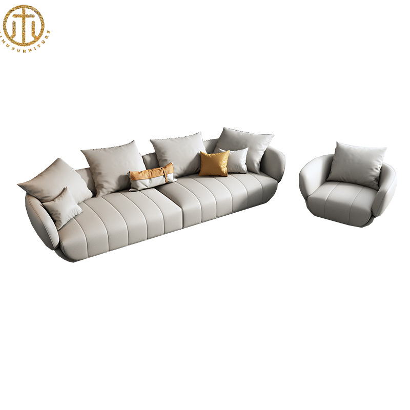 Nordic Minimalist Small Apartment Leather Sofa For Living Room