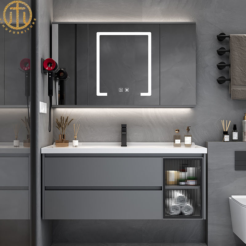 Light Luxury Solid Wood Ceramic Integrated Bathroom Cabinet