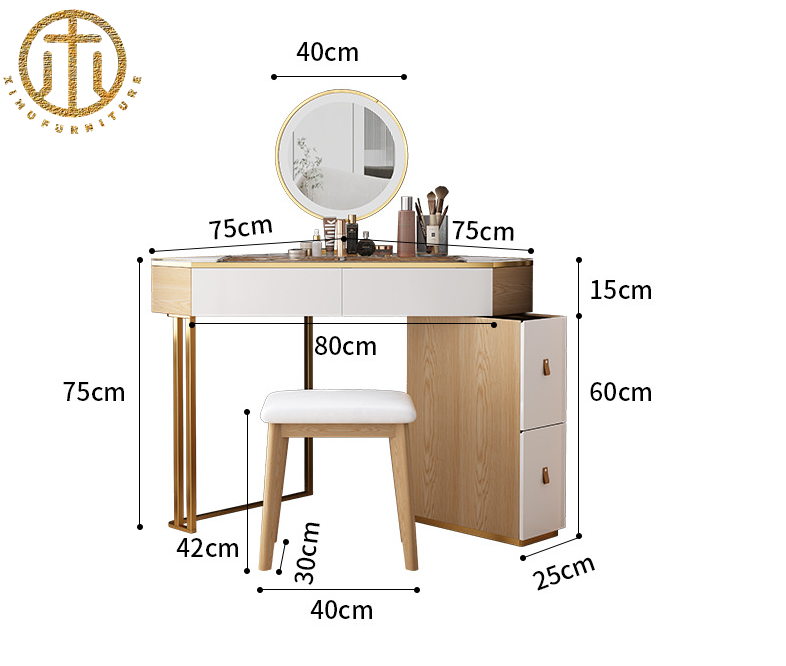 Chinese Style Retractable Mini Sliding Mirror Dresser for Bedroom