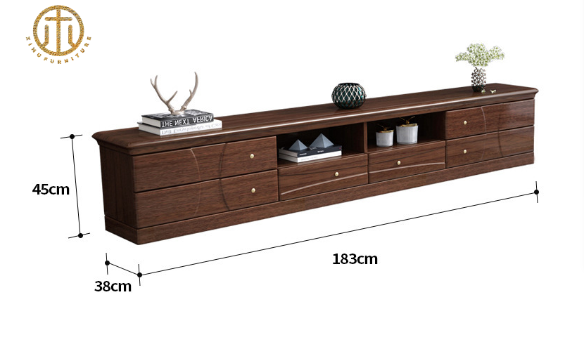 New Chinese Style Minimalist Walnut Solid Wood TV Cabinet For Living Room