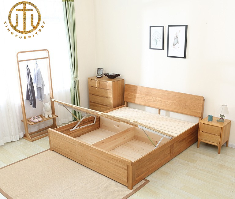 American Simple Modern White Oak All Solid Wood Box Bed For Bedroom