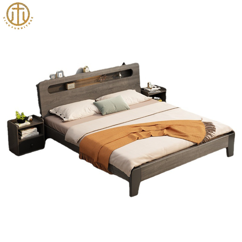 Nordic Light Luxury Solid Wood 1.8m Walnut Master Bedroom Double Bed