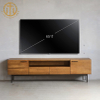 Light Brown Storable Rectangular Floor-to-Ceiling Solid Wood TV Stand