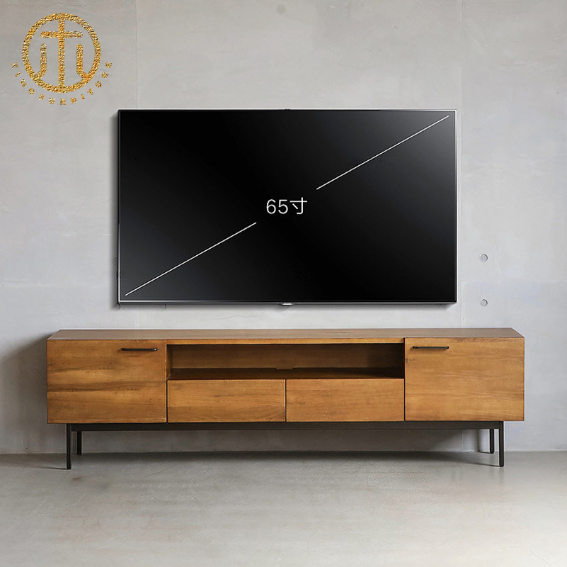 Light Brown Storable Rectangular Floor-to-Ceiling Solid Wood TV Stand