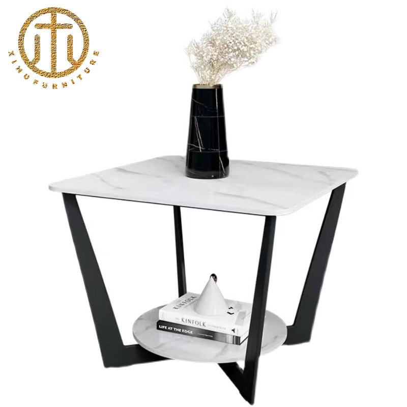 Modern Slate White Square Side Table in Living Room