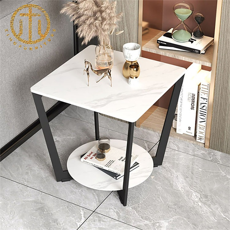 Modern Slate White Square Side Table in Living Room