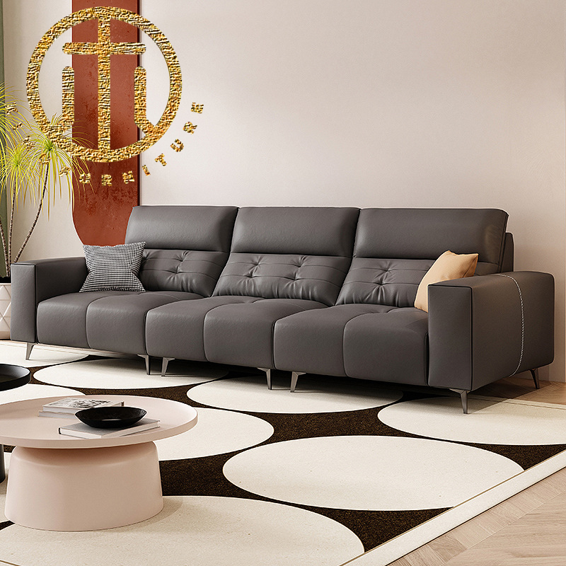 Modern Italian Leather Rectangular Sofa Living Room