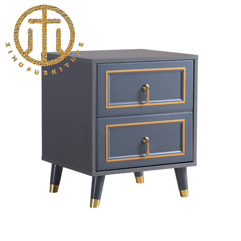 Italian Solid Wood Blue Rectangular Bedside Table Bedroom