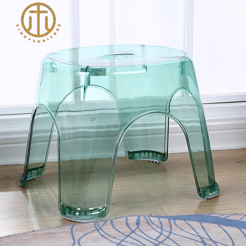 New Simple Plastic Grey Transparent Round Stool in Living Room