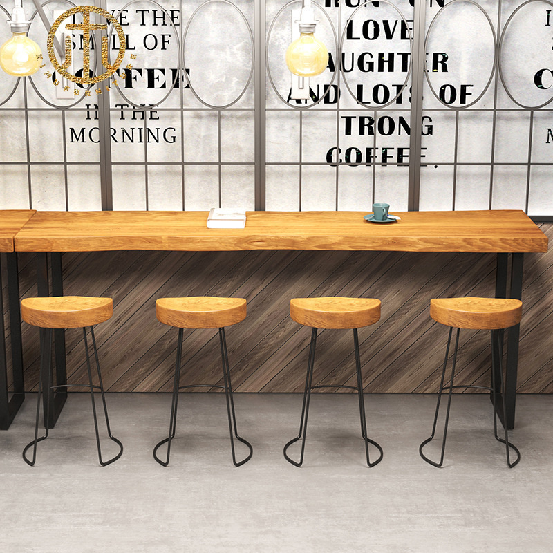 Industrial Style Wooden Brown Rectangular Bar Table in Dining Room