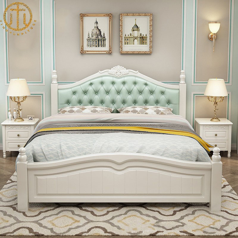 American Style White Solid Wood Master Bedroom Wedding Bed