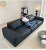 Italian Minimalist Black Leather Sofa For Living Room