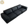 Italian Minimalist Black Leather Sofa For Living Room