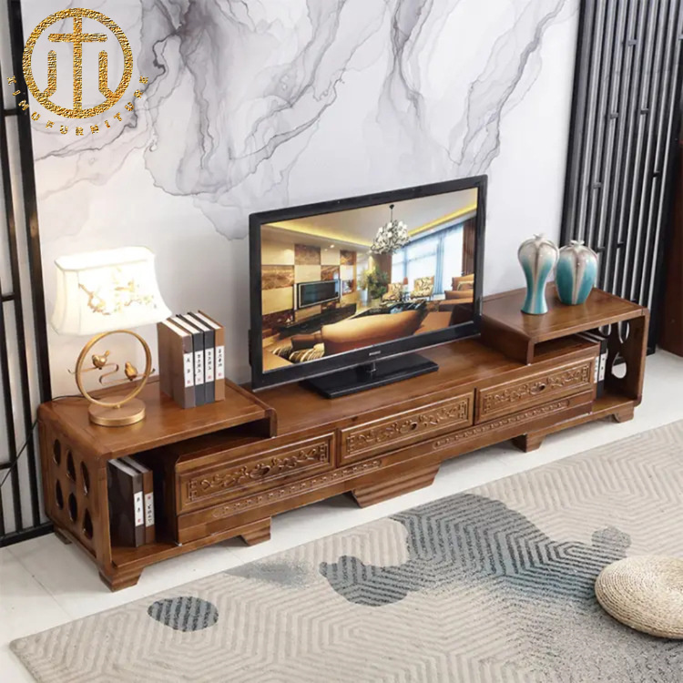 Modern Chinese Camphor Wood Antique Carved TV Cabinet For Living Room