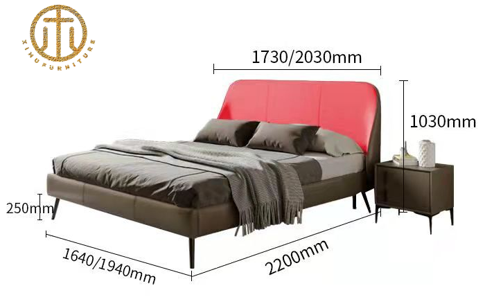 Italian Minimalist Small Apartment Master Bedroom Double Leather Bed For Bedroom