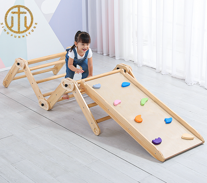 Indoor Solid Wood Toy Home Foldable Children's Climbing Triangular Sliding Ladder