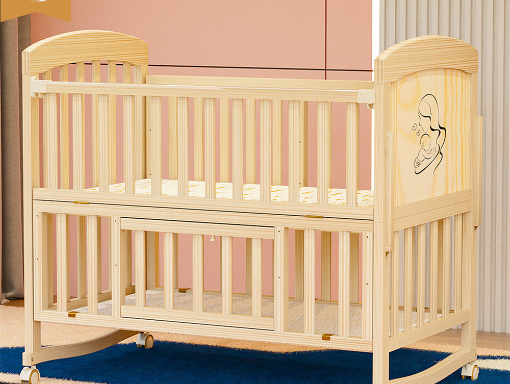 Multi-functional Movable Splicing Solid Wood Baby Cradle Bed