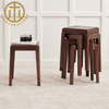 Nordic Black Walnut Brown Square Stool in Living Room