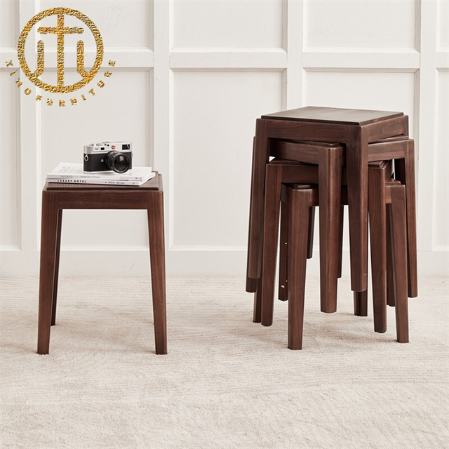 Nordic Black Walnut Brown Square Stool in Living Room