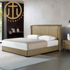 Nordic Light Brown Leather Rectangular Bed Bedroom