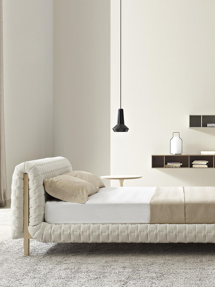 European Style Fabric White Rectangular Bed Bedroom