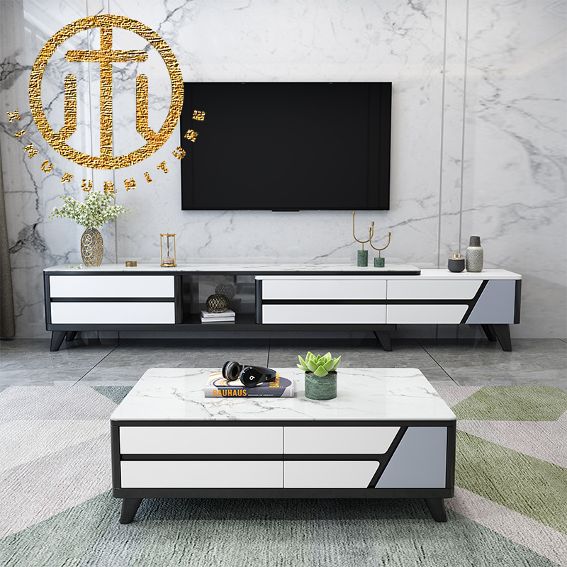 Slate Black And White Rectangular TV Cabinet Living Room