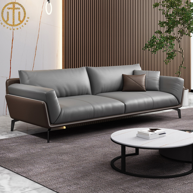 Italian Minimalist Living Room Office Reception Leather Sofa