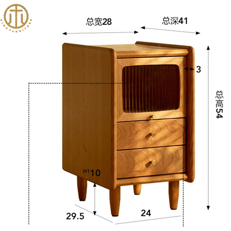 Nordic Retro Cherry Wood Solid Wood Bedside Storage Cabinet