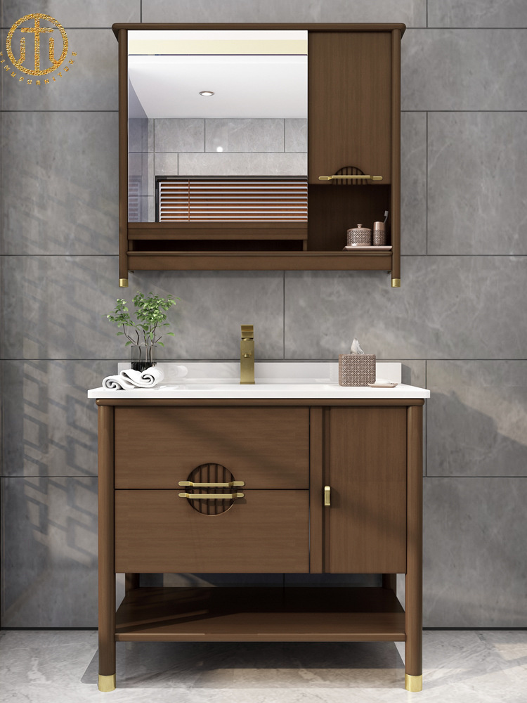 New Chinese Style Custom Rubber Wood Bathroom Cabinet